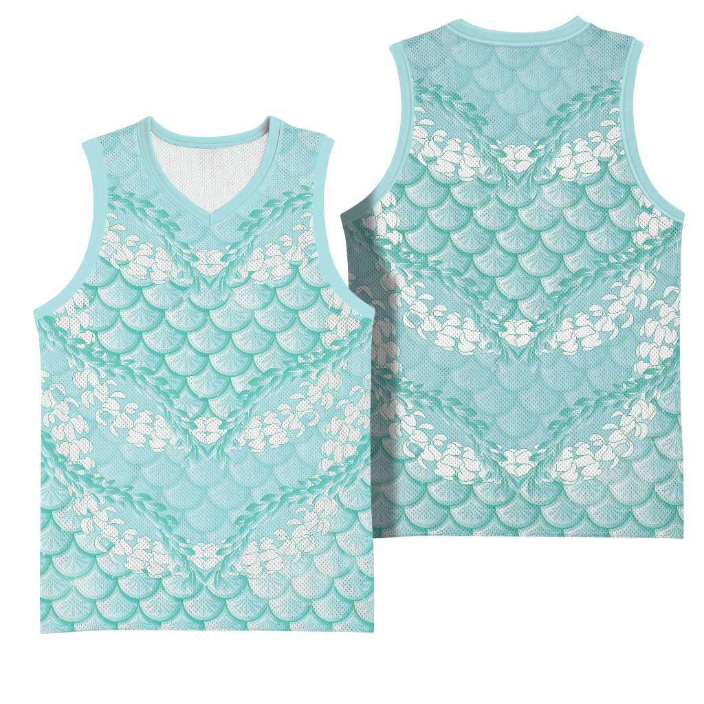 Light Turquoise Mermaid Puakenikeni Maile Lei Basketball Jersey LT01 - Polynesian Pride