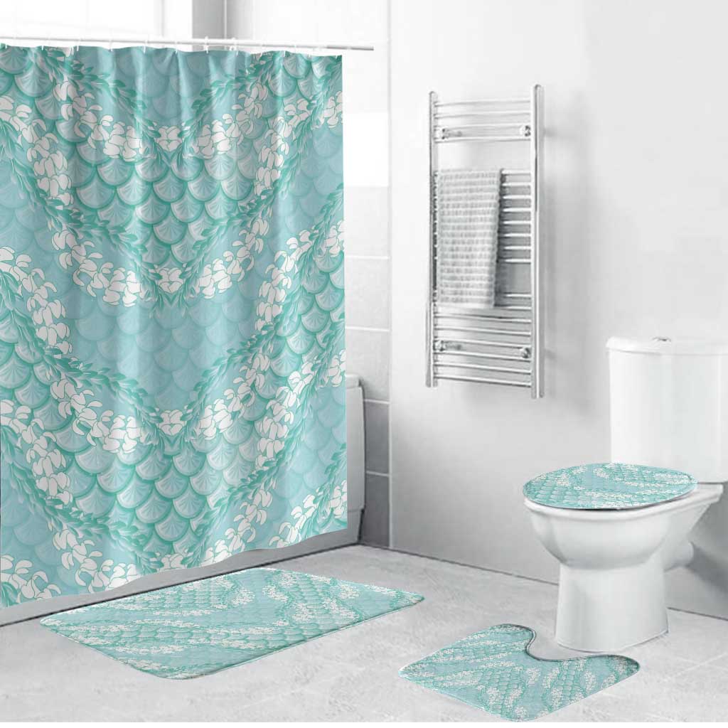 Light Turquoise Mermaid Puakenikeni Maile Lei Bathroom Set LT01 Bathroom Set (4 pcs) Turquoise - Polynesian Pride