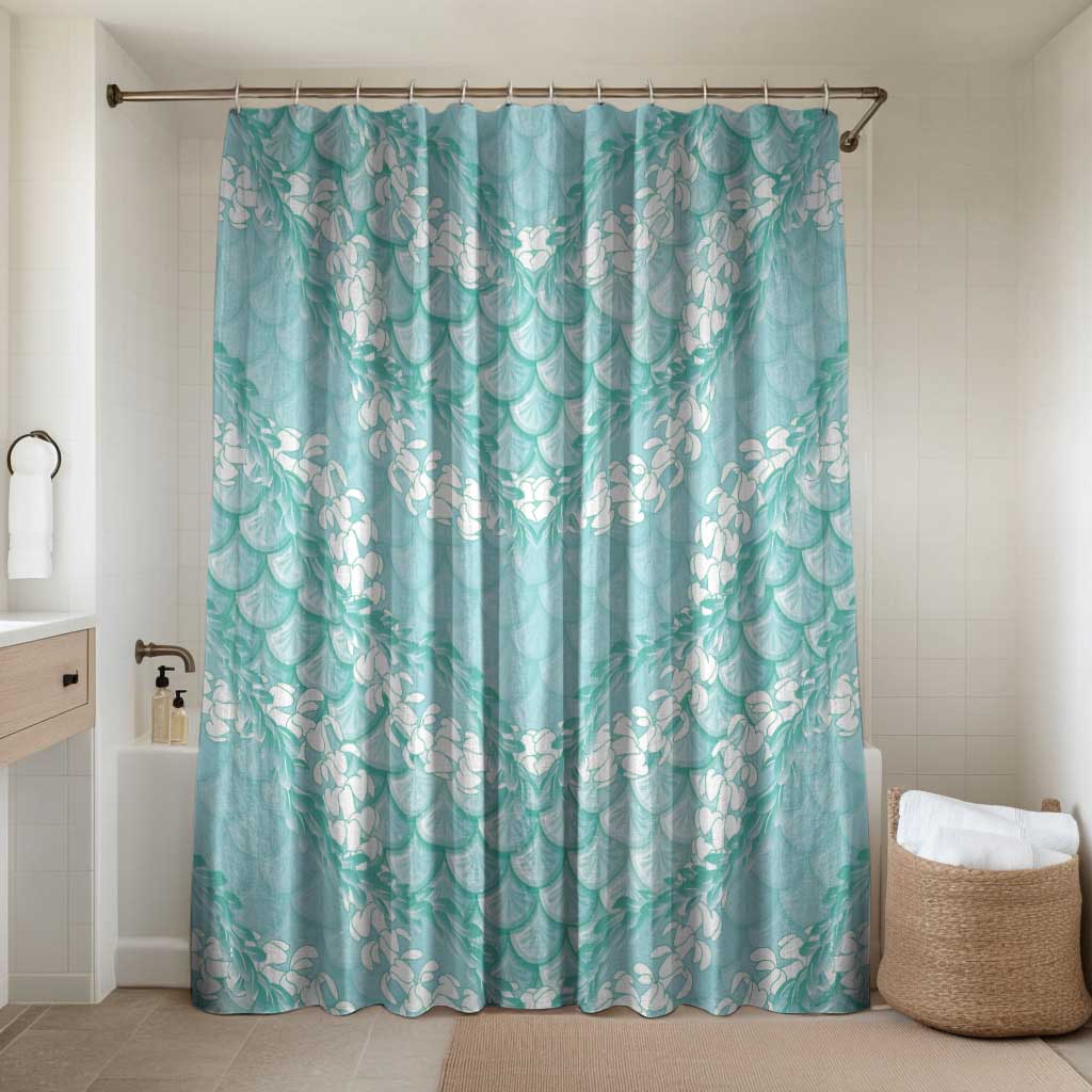 Light Turquoise Mermaid Puakenikeni Maile Lei Bathroom Set LT01 Shower Curtain Only Turquoise - Polynesian Pride