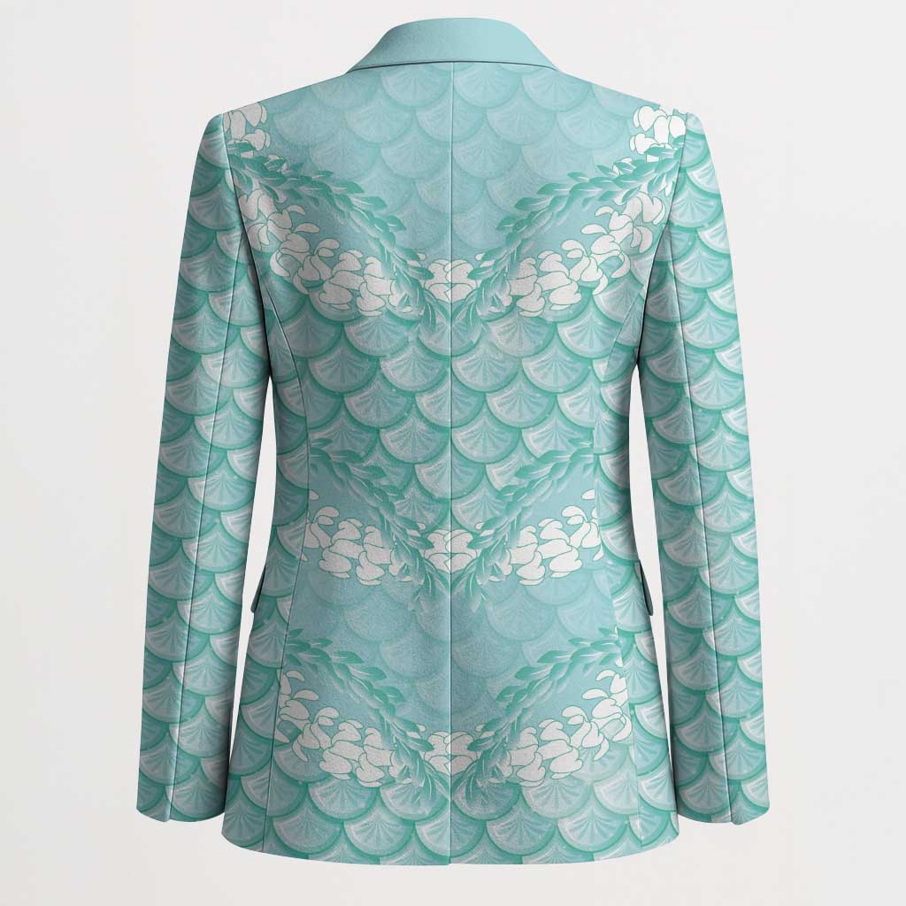 Light Turquoise Mermaid Puakenikeni Maile Lei Blazer LT01 - Polynesian Pride