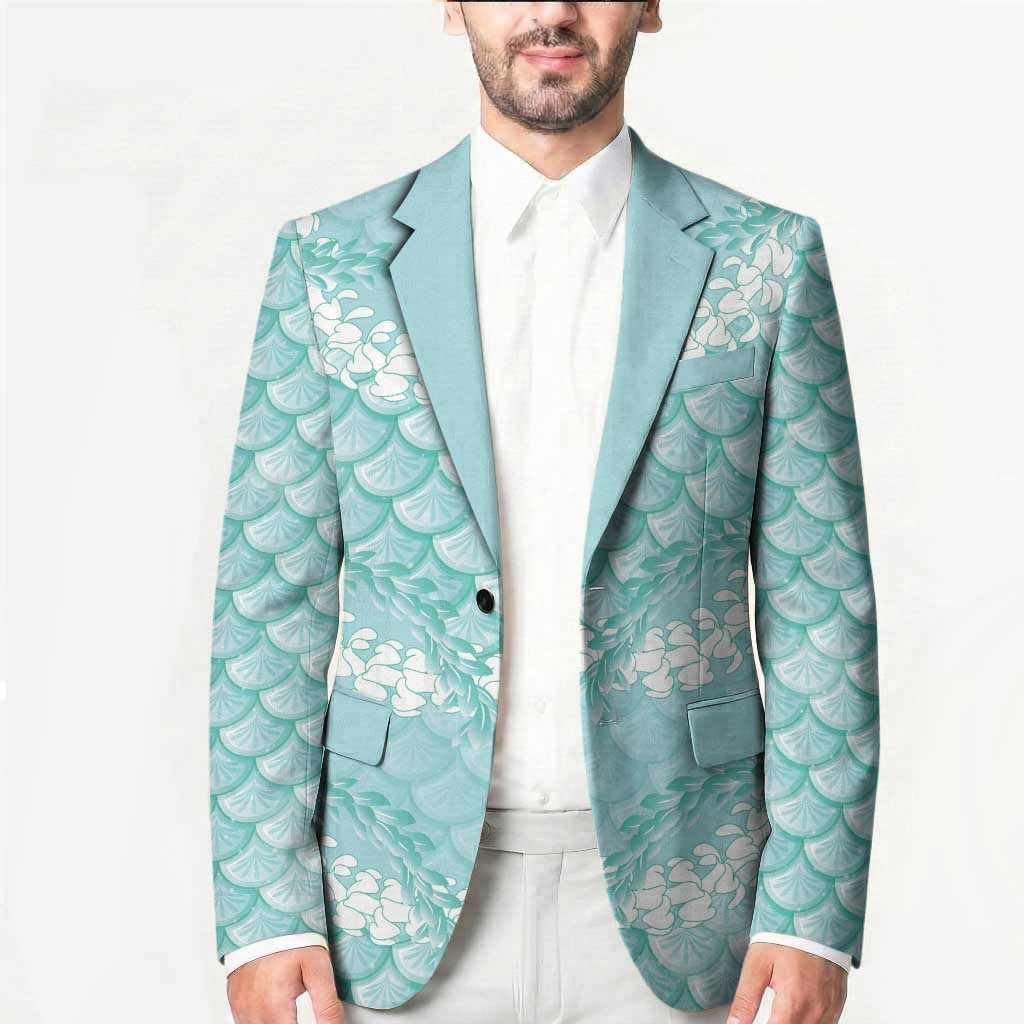 Light Turquoise Mermaid Puakenikeni Maile Lei Blazer LT01 - Polynesian Pride