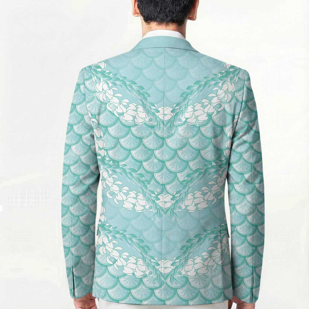 Light Turquoise Mermaid Puakenikeni Maile Lei Blazer LT01 - Polynesian Pride