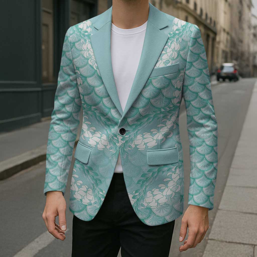 Light Turquoise Mermaid Puakenikeni Maile Lei Blazer LT01 - Polynesian Pride
