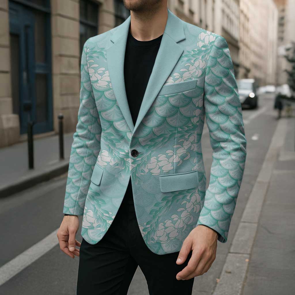 Light Turquoise Mermaid Puakenikeni Maile Lei Blazer LT01 - Polynesian Pride