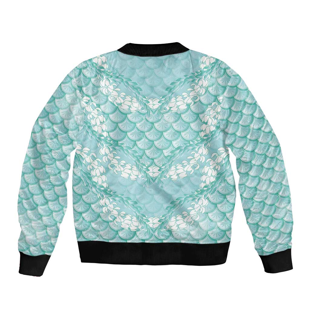 Light Turquoise Mermaid Puakenikeni Maile Lei Bomber Jacket LT01 - Polynesian Pride