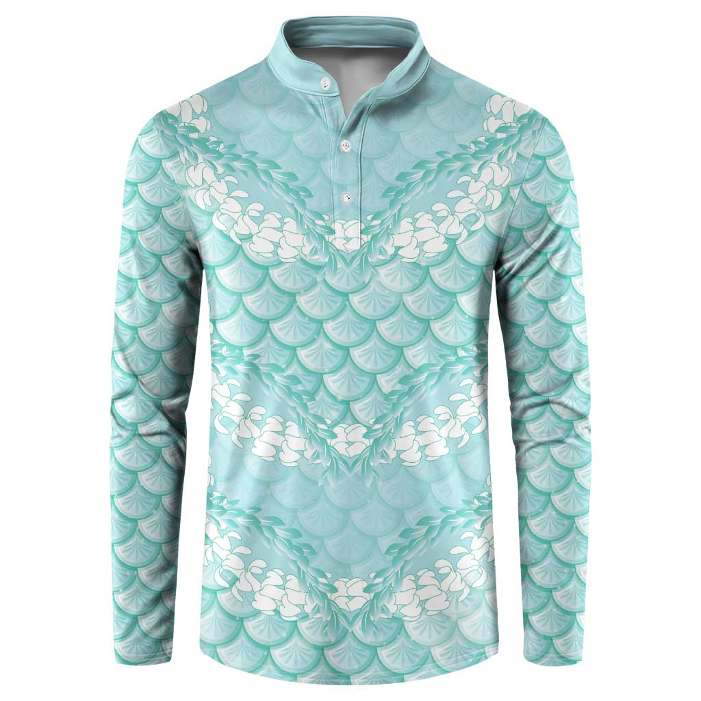 Light Turquoise Mermaid Puakenikeni Maile Lei Button Sweatshirt LT01 Turquoise - Polynesian Pride