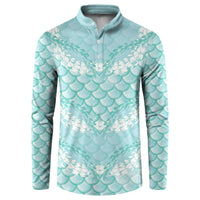 Light Turquoise Mermaid Puakenikeni Maile Lei Button Sweatshirt LT01 Turquoise - Polynesian Pride