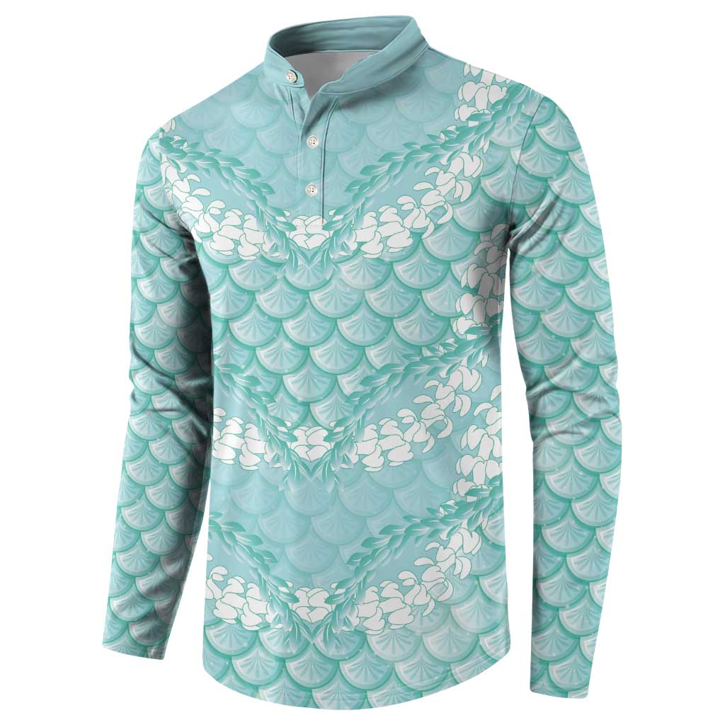 Light Turquoise Mermaid Puakenikeni Maile Lei Button Sweatshirt LT01 - Polynesian Pride