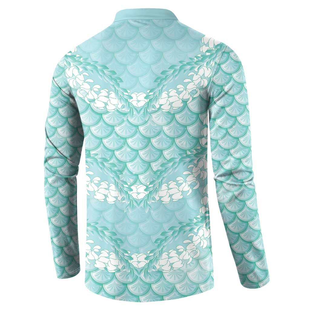 Light Turquoise Mermaid Puakenikeni Maile Lei Button Sweatshirt LT01 - Polynesian Pride