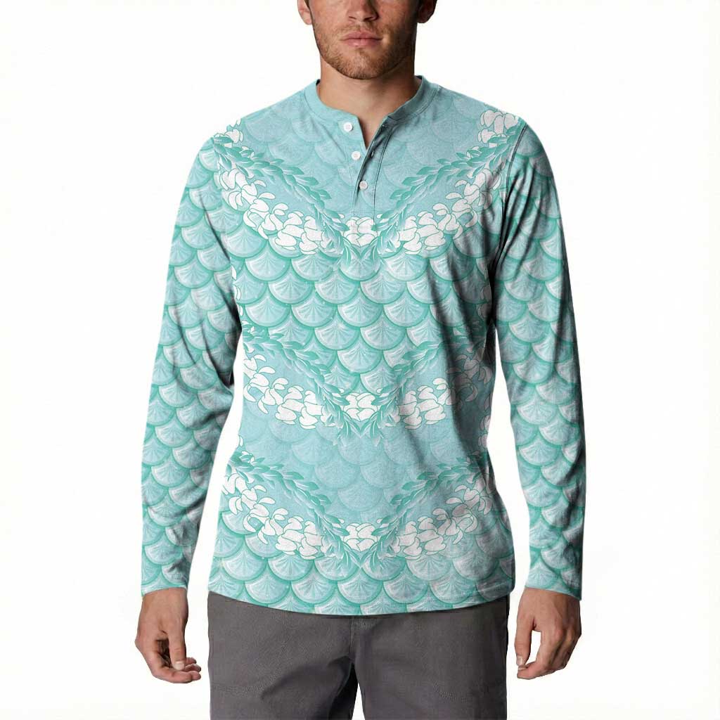 Light Turquoise Mermaid Puakenikeni Maile Lei Button Sweatshirt LT01 - Polynesian Pride