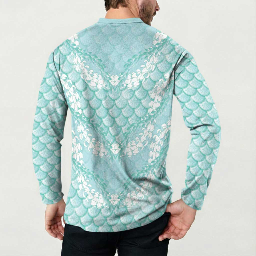 Light Turquoise Mermaid Puakenikeni Maile Lei Button Sweatshirt LT01 - Polynesian Pride