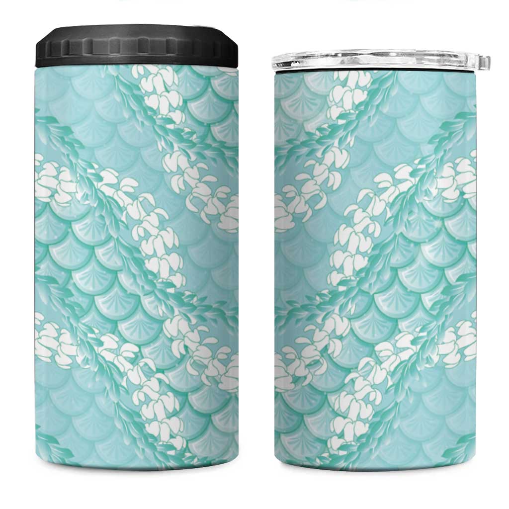 Light Turquoise Mermaid Puakenikeni Maile Lei 4 in 1 Can Cooler Tumbler LT01 One Size: 16 oz Turquoise - Polynesian Pride