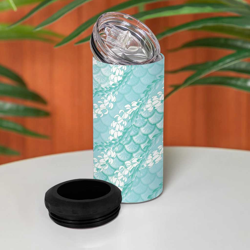 Light Turquoise Mermaid Puakenikeni Maile Lei 4 in 1 Can Cooler Tumbler LT01 - Polynesian Pride