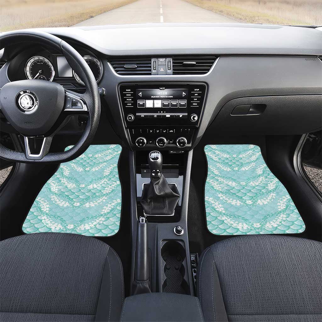 Light Turquoise Mermaid Puakenikeni Maile Lei Car Mats LT01 Set 2pcs - Front Turquoise - Polynesian Pride