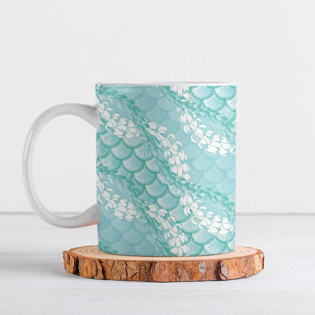 Light Turquoise Mermaid Puakenikeni Maile Lei Ceramic Mug LT01 Turquoise - Polynesian Pride