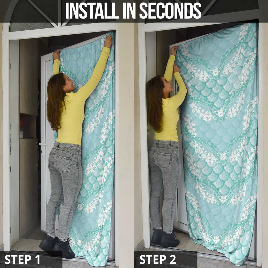 Light Turquoise Mermaid Puakenikeni Maile Lei Door Cover LT01 - Polynesian Pride