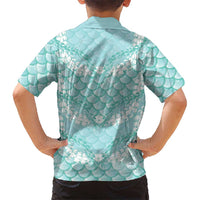 Light Turquoise Mermaid Puakenikeni Maile Lei Family Matching Off Shoulder Maxi Dress and Hawaiian Shirt