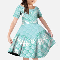 Light Turquoise Mermaid Puakenikeni Maile Lei Family Matching Puletasi and Hawaiian Shirt