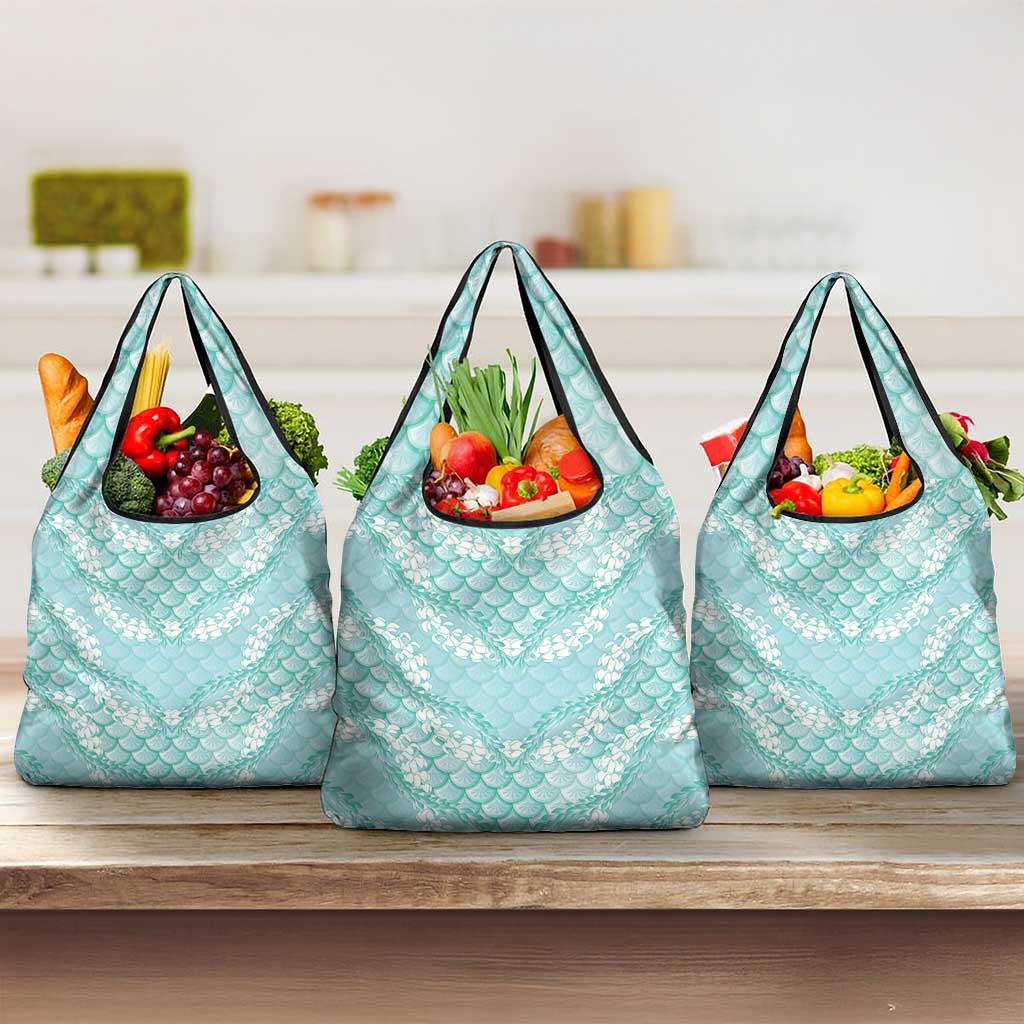 Light Turquoise Mermaid Puakenikeni Maile Lei Grocery Bag LT01 3-pack One Size Turquoise - Polynesian Pride