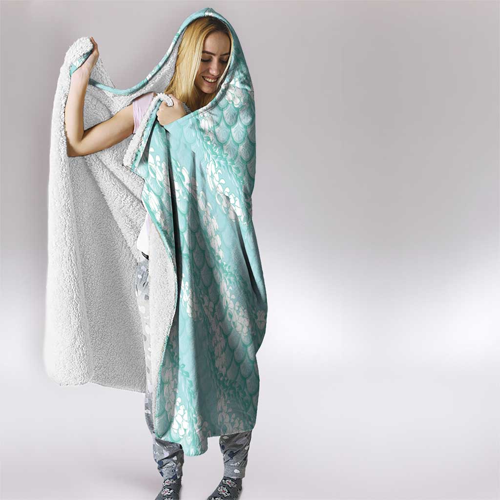 Light Turquoise Mermaid Puakenikeni Maile Lei Hooded Blanket LT01 - Polynesian Pride