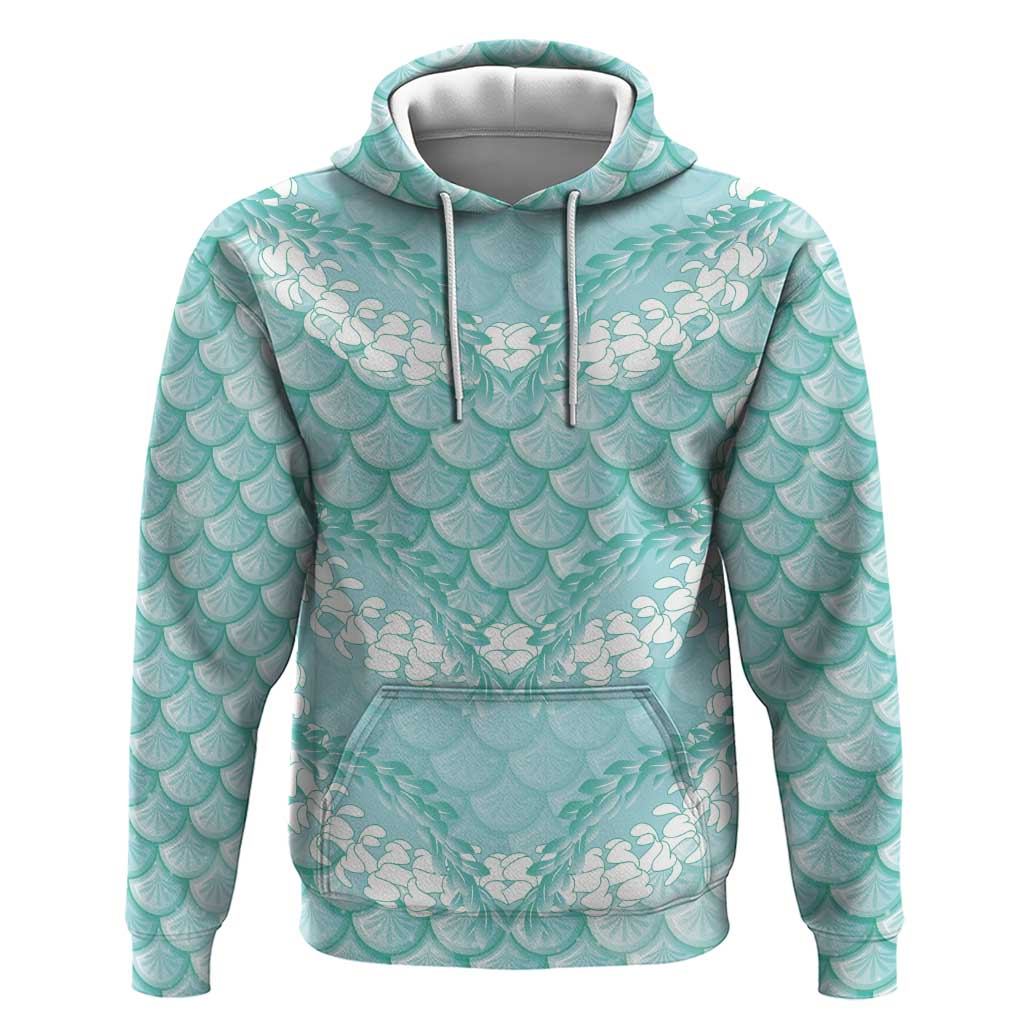 Light Turquoise Mermaid Puakenikeni Maile Lei Hoodie LT01 Pullover Hoodie Turquoise - Polynesian Pride