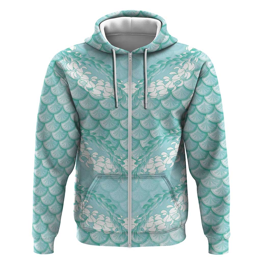 Light Turquoise Mermaid Puakenikeni Maile Lei Hoodie LT01 Zip Hoodie Turquoise - Polynesian Pride