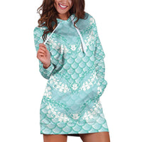 Light Turquoise Mermaid Puakenikeni Maile Lei Hoodie Dress LT01 Turquoise - Polynesian Pride