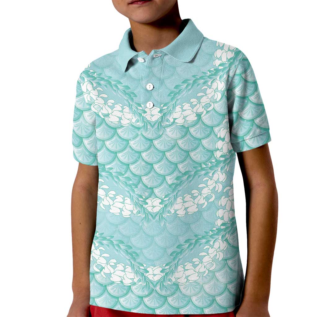 Light Turquoise Mermaid Puakenikeni Maile Lei Kid Polo Shirt LT01 Kid Turquoise - Polynesian Pride