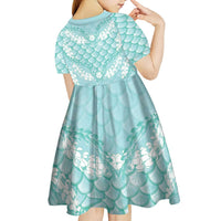 Light Turquoise Mermaid Puakenikeni Maile Lei Kid Short Sleeve Dress LT01 - Polynesian Pride