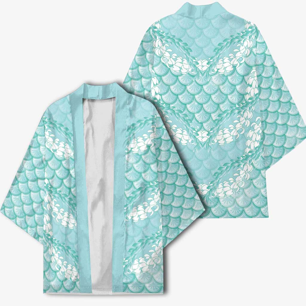 Light Turquoise Mermaid Puakenikeni Maile Lei Kimono LT01 - Polynesian Pride
