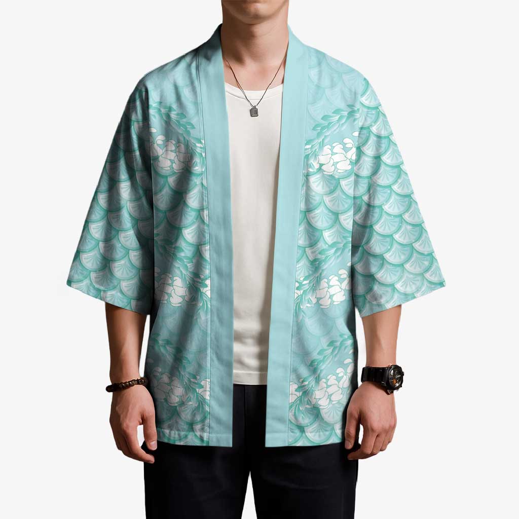 Light Turquoise Mermaid Puakenikeni Maile Lei Kimono LT01 - Polynesian Pride