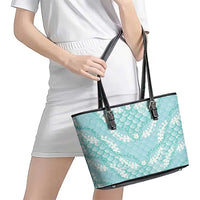Light Turquoise Mermaid Puakenikeni Maile Lei Leather Tote Bag LT01 - Polynesian Pride