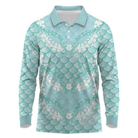 Light Turquoise Mermaid Puakenikeni Maile Lei Long Sleeve Polo Shirt LT01 Turquoise - Polynesian Pride