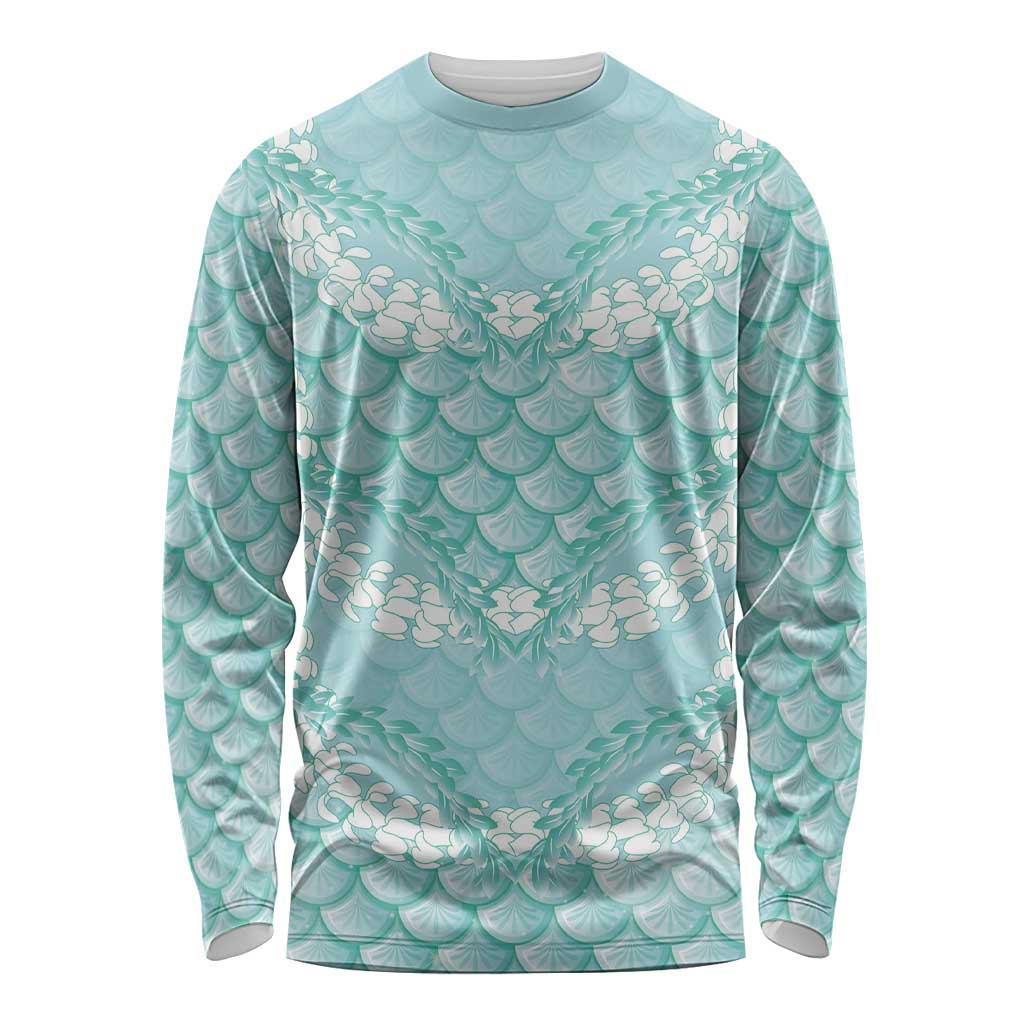 Light Turquoise Mermaid Puakenikeni Maile Lei Long Sleeve Shirt LT01 Unisex Turquoise - Polynesian Pride