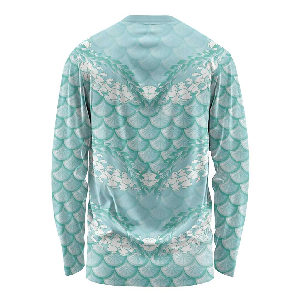 Light Turquoise Mermaid Puakenikeni Maile Lei Long Sleeve Shirt LT01 - Polynesian Pride
