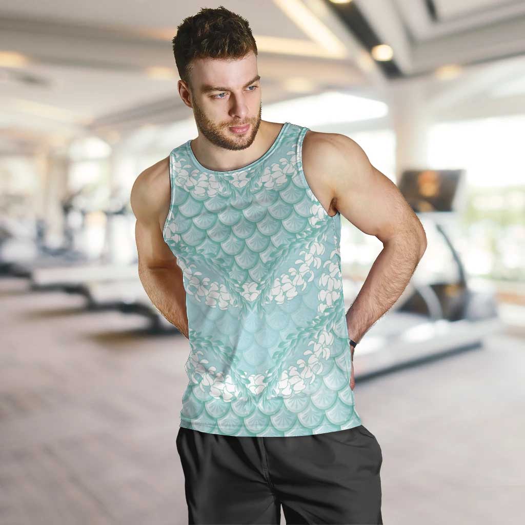 Light Turquoise Mermaid Puakenikeni Maile Lei Men Tank Top LT01 Turquoise - Polynesian Pride