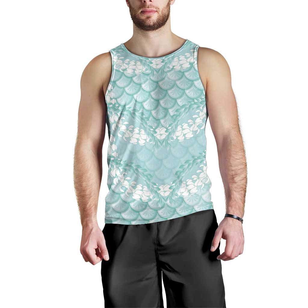 Light Turquoise Mermaid Puakenikeni Maile Lei Men Tank Top LT01 - Polynesian Pride