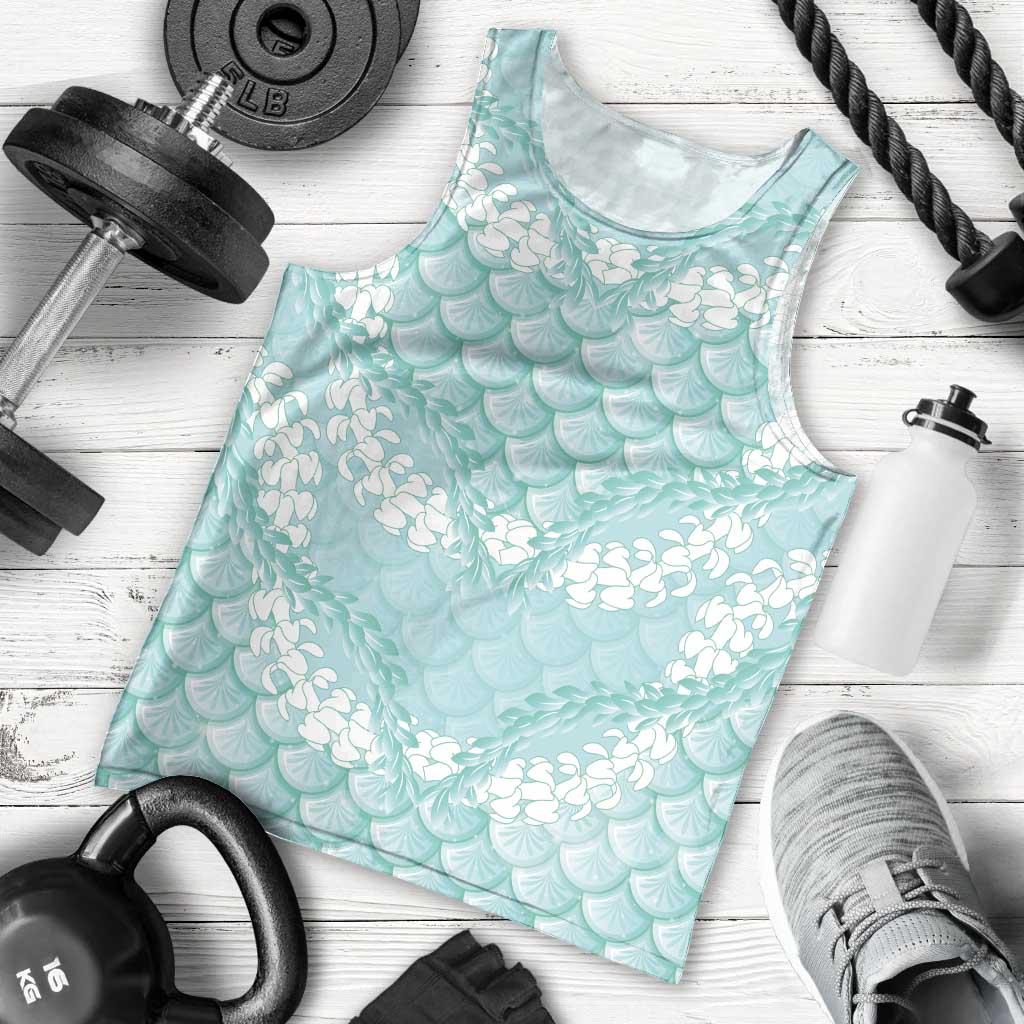 Light Turquoise Mermaid Puakenikeni Maile Lei Men Tank Top LT01 - Polynesian Pride