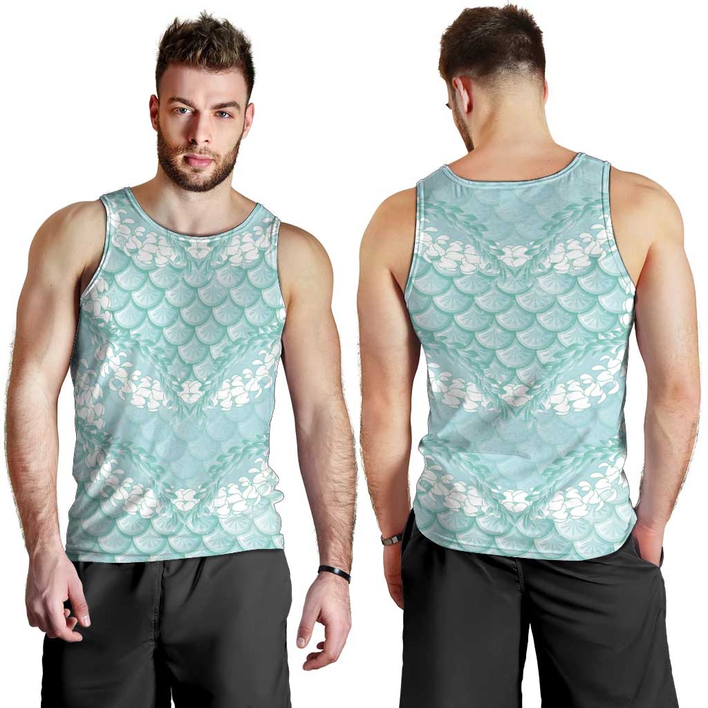 Light Turquoise Mermaid Puakenikeni Maile Lei Men Tank Top LT01 - Polynesian Pride