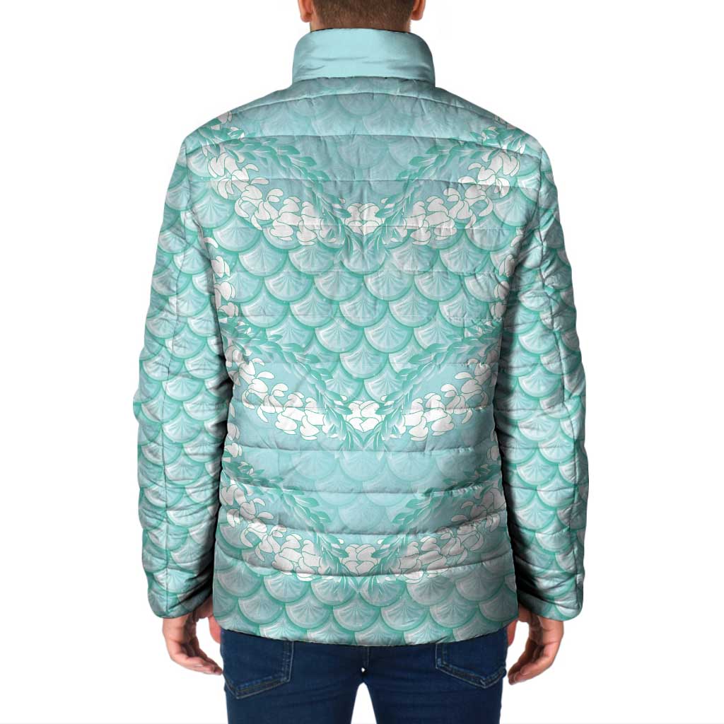 Light Turquoise Mermaid Puakenikeni Maile Lei Padded Jacket LT01 - Polynesian Pride