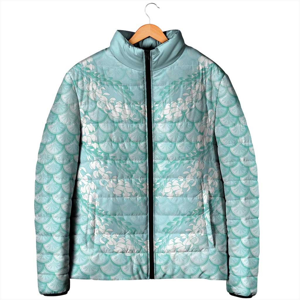Light Turquoise Mermaid Puakenikeni Maile Lei Padded Jacket LT01 - Polynesian Pride