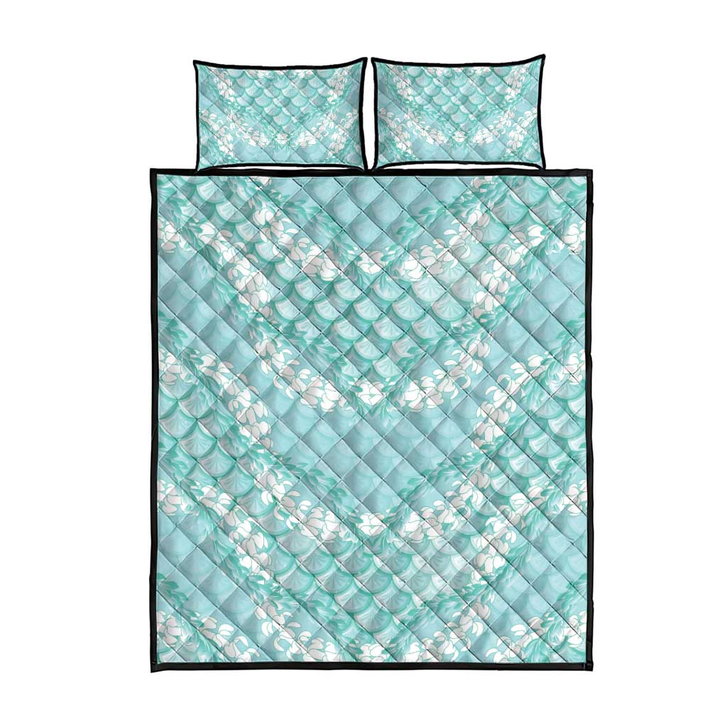 Light Turquoise Mermaid Puakenikeni Maile Lei Quilt Bed Set LT01 - Polynesian Pride