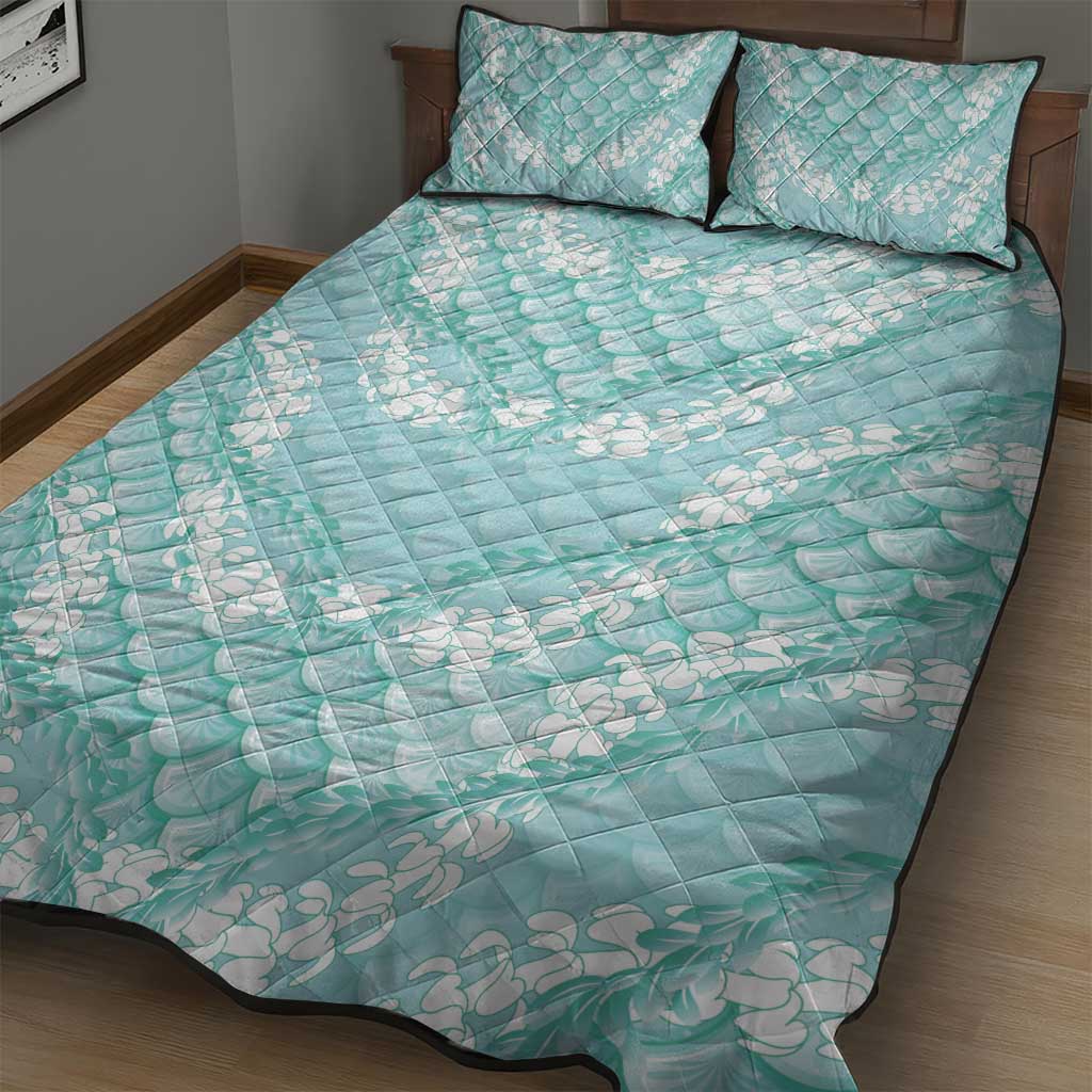 Light Turquoise Mermaid Puakenikeni Maile Lei Quilt Bed Set LT01 - Polynesian Pride