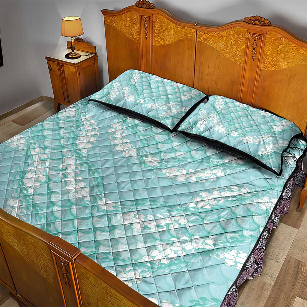 Light Turquoise Mermaid Puakenikeni Maile Lei Quilt Bed Set LT01 - Polynesian Pride
