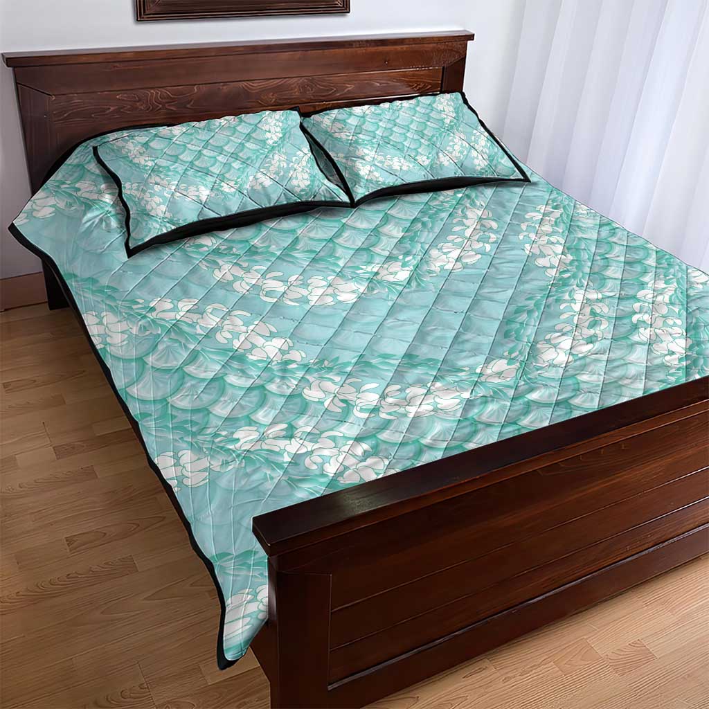 Light Turquoise Mermaid Puakenikeni Maile Lei Quilt Bed Set LT01 - Polynesian Pride