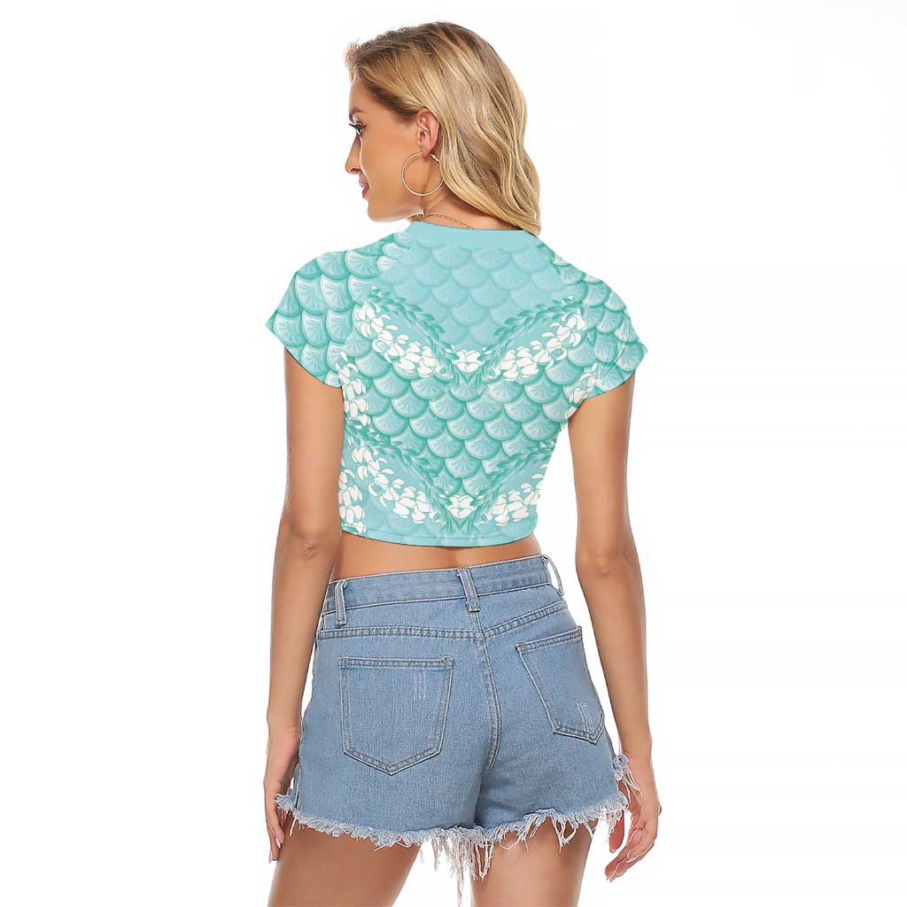 Light Turquoise Mermaid Puakenikeni Maile Lei Raglan Cropped T Shirt LT01 - Polynesian Pride