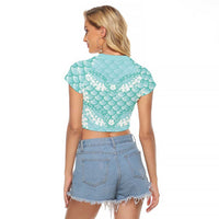 Light Turquoise Mermaid Puakenikeni Maile Lei Raglan Cropped T Shirt LT01 - Polynesian Pride