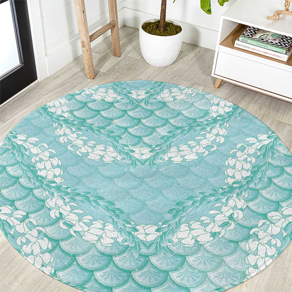 Light Turquoise Mermaid Puakenikeni Maile Lei Round Carpet LT01 Turquoise - Polynesian Pride
