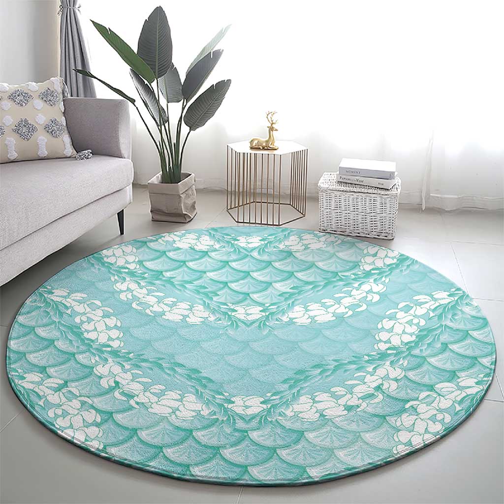 Light Turquoise Mermaid Puakenikeni Maile Lei Round Carpet LT01 - Polynesian Pride