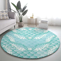 Light Turquoise Mermaid Puakenikeni Maile Lei Round Carpet LT01 - Polynesian Pride